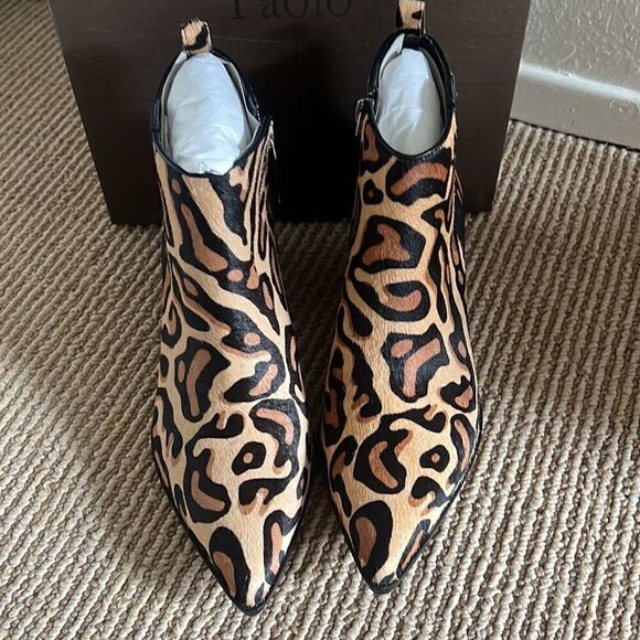 LINEA PAOLO Sevilla II Genuine Calf Hair Leopard  Booties 7.5 - Picture 1 of 10